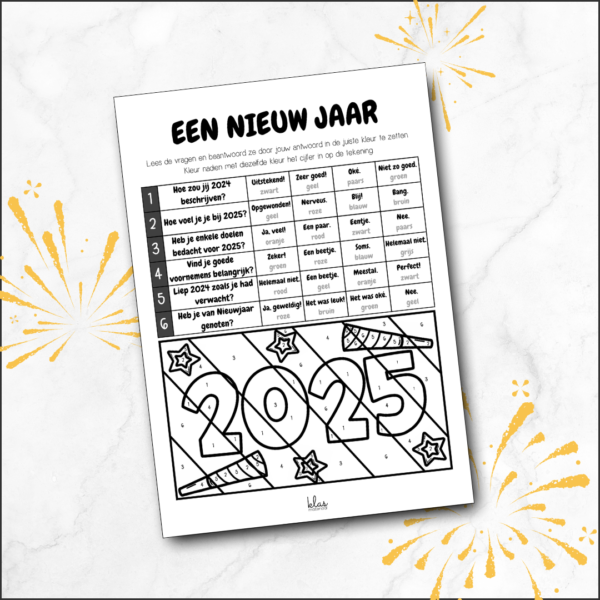 Nieuwjaarsreflectie kleurplaat 2025